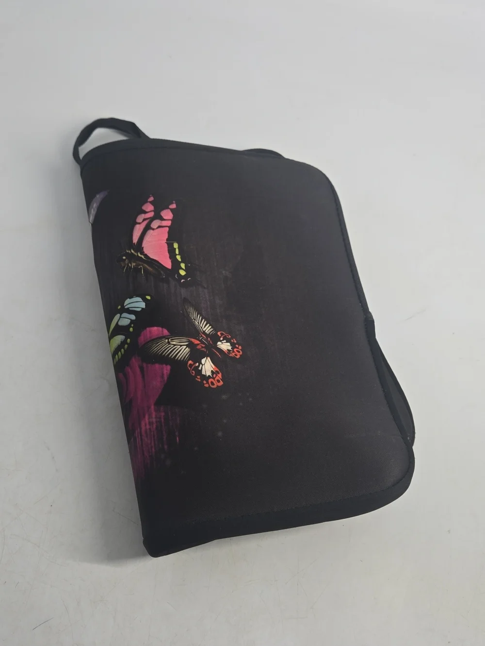Black Butterfly Laptop Sleeve with Colorful Rose Print